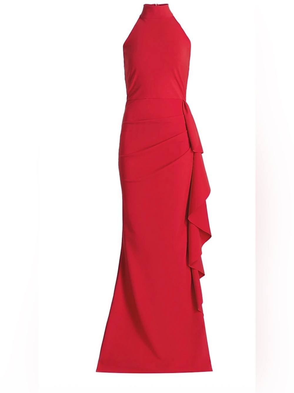 Chiara Boni Red Halter Maxi Gown with Side Cascade